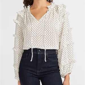 Express Metallic Polka Dot Tiered Balloon Sleeve Top